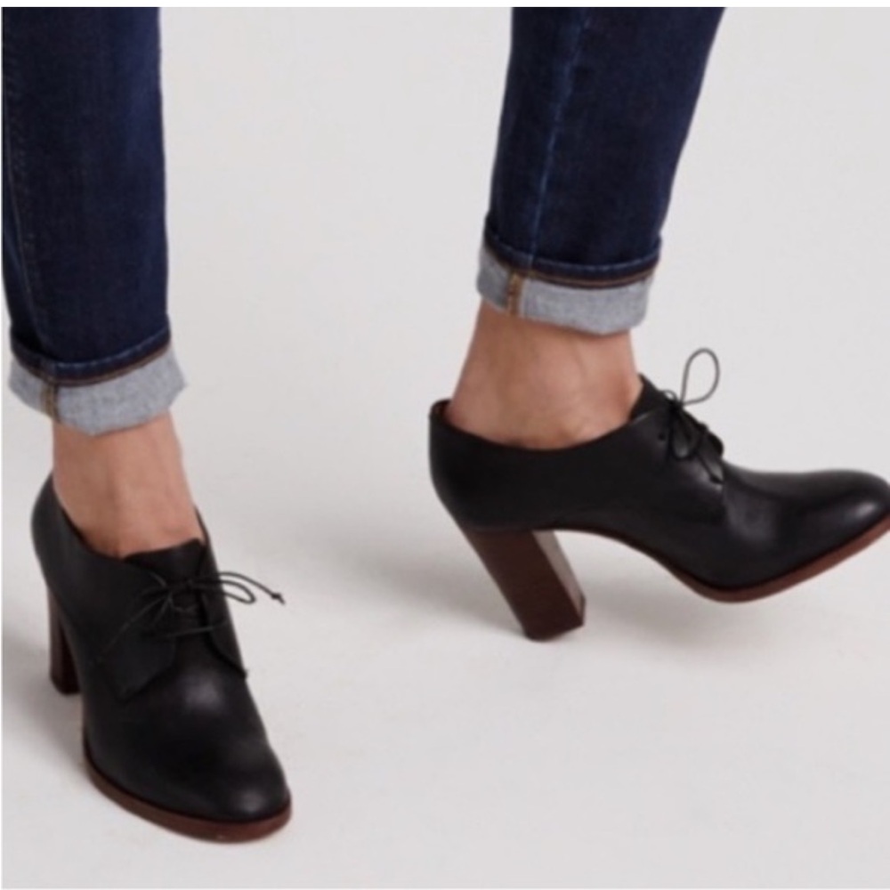 Madewell Bette Heeled Oxfords Women's sz 6 Black Leather Lace Up Shoe Bootie